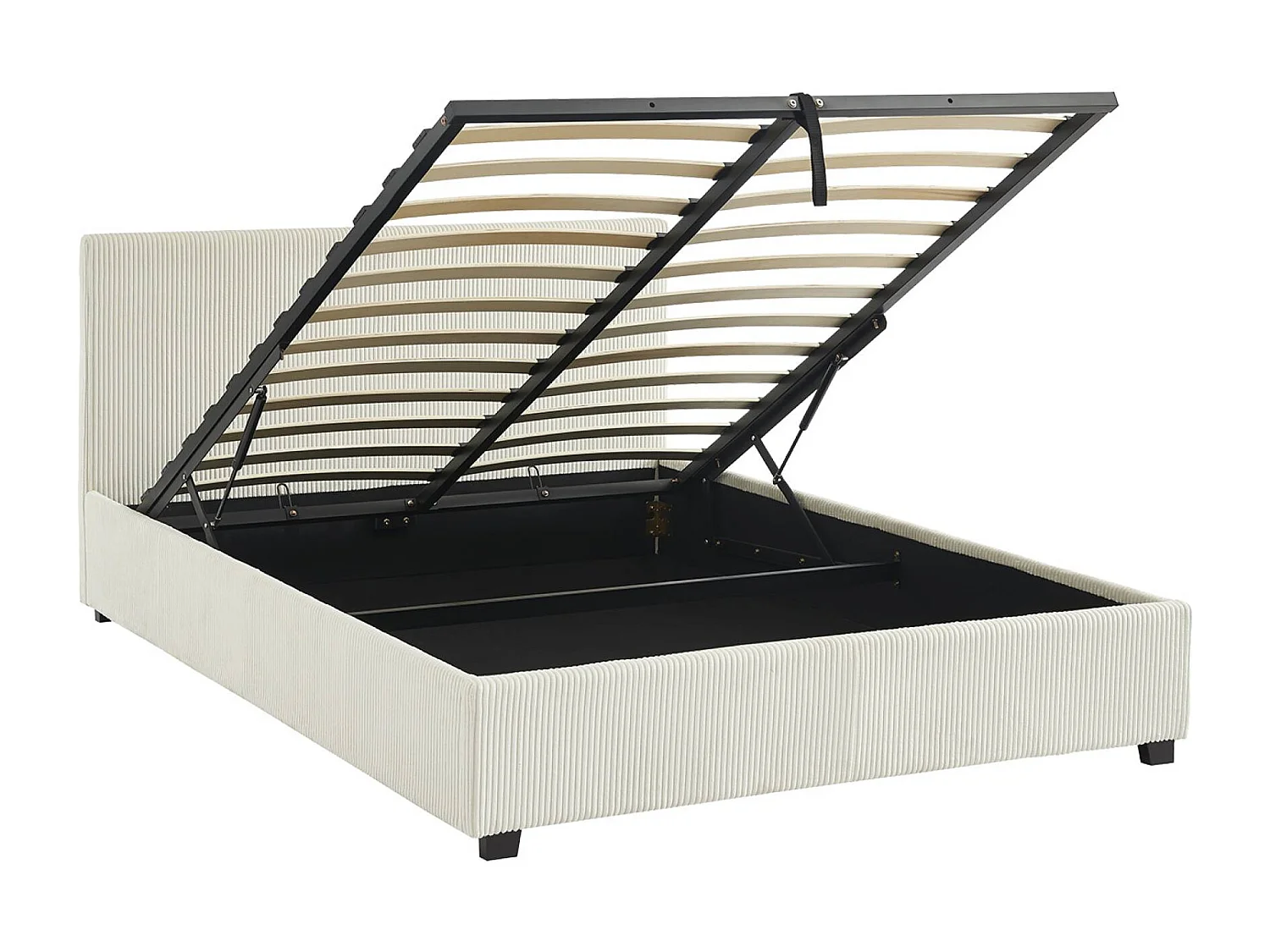 Cama con somier abatible y cabecero con acabado en pana gruesa, 140cm