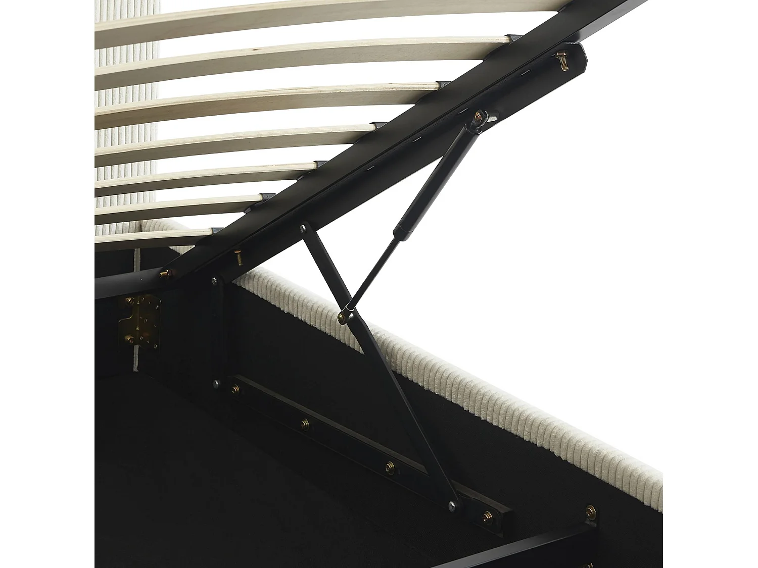 Cama con somier abatible y cabecero con acabado en pana gruesa, 140cm