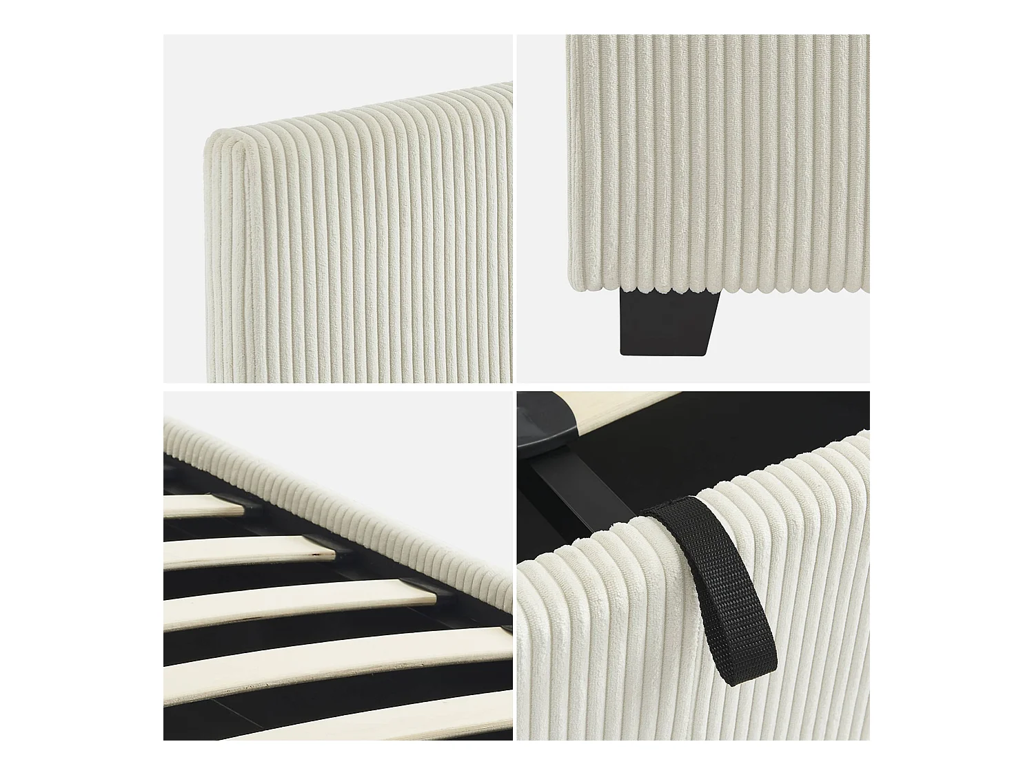 Letto a cassettone con rete a doghe 140cm, velluto a coste grosse,