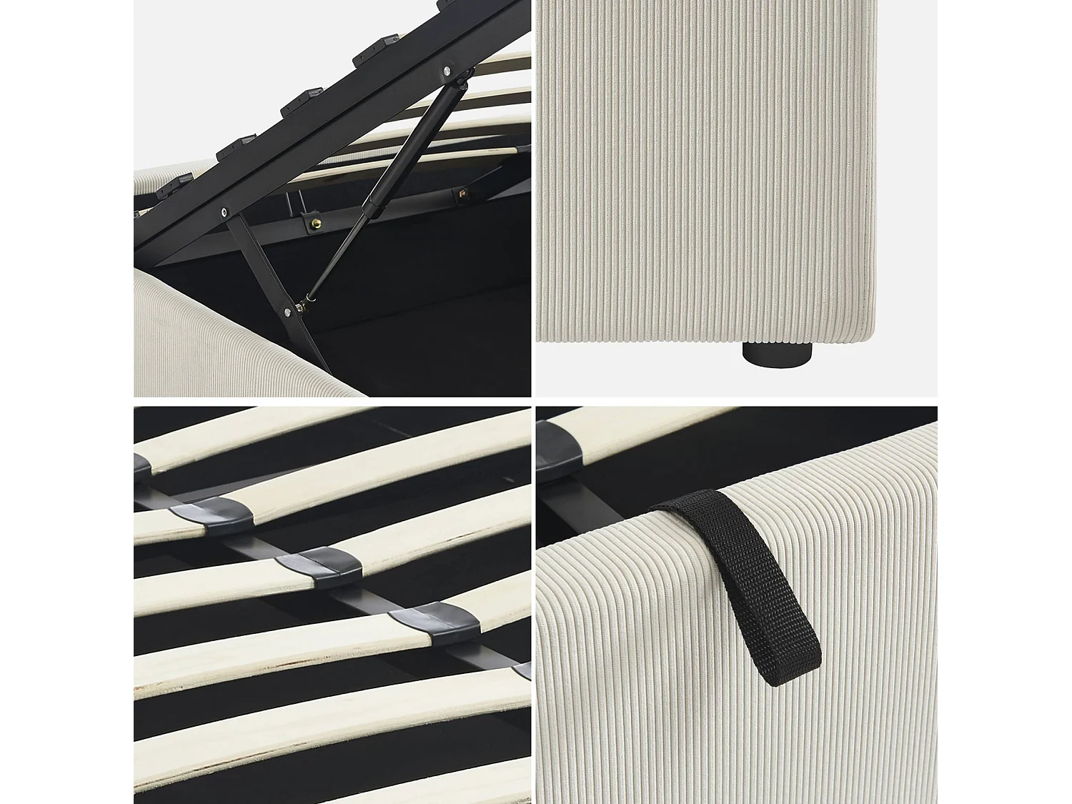 struttura letto con contenitore e rete a doghe 160cm, imbottita coste