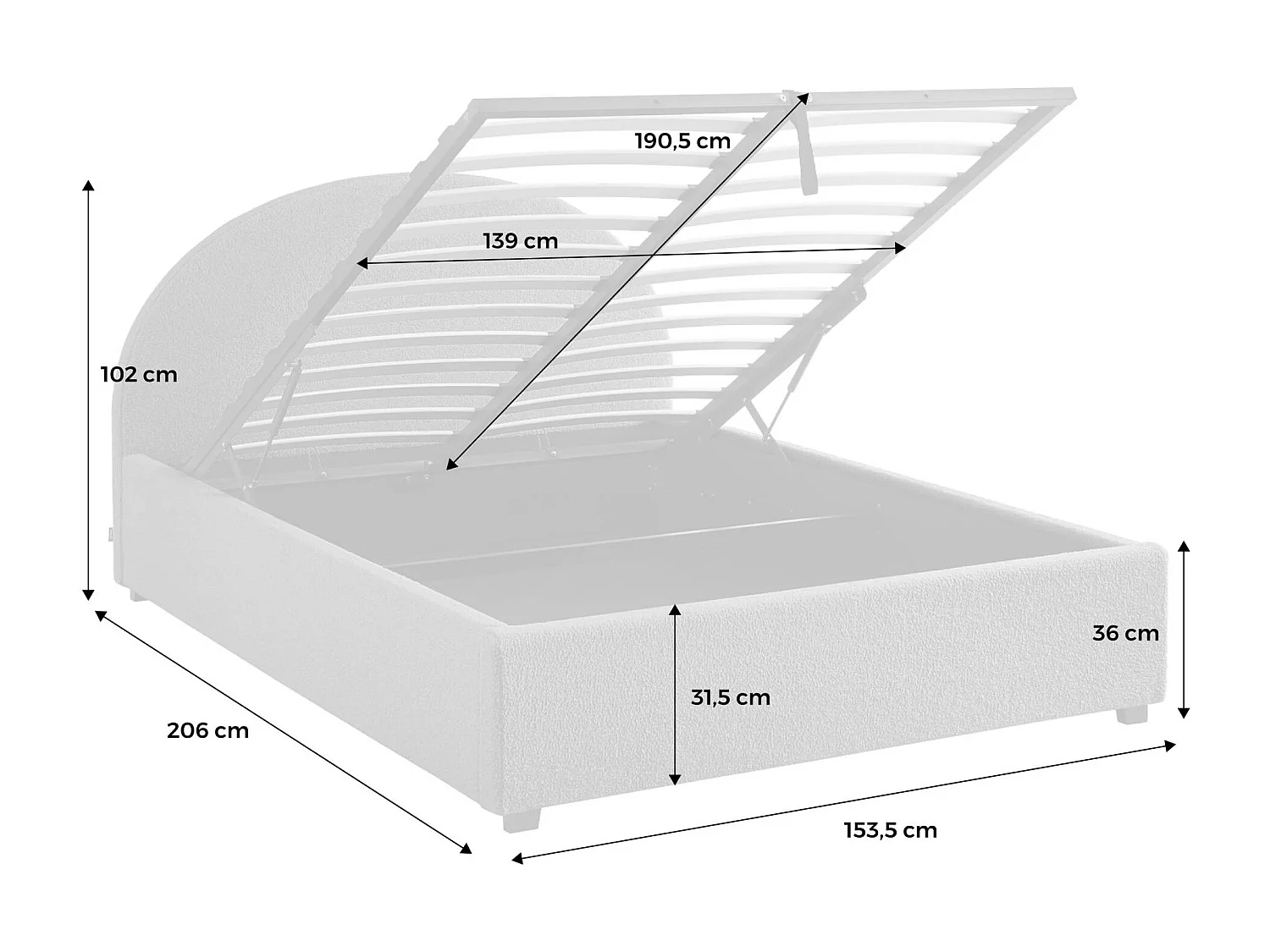 Cama con somier abatible y cabecero 140cm, acabado en borreguito