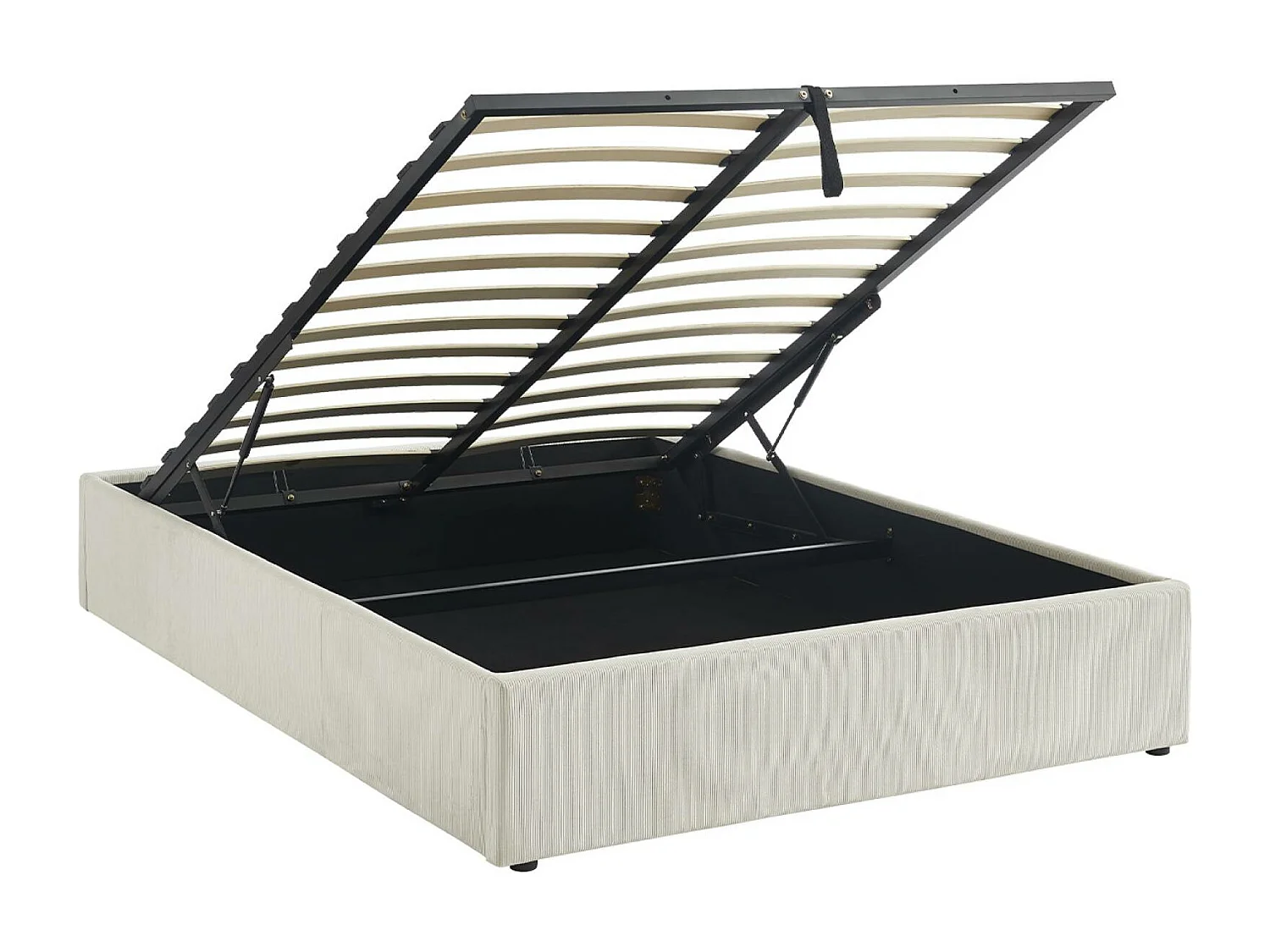 Cama con somier abatible y cabecero 140cm, acabado en pana fina blanco