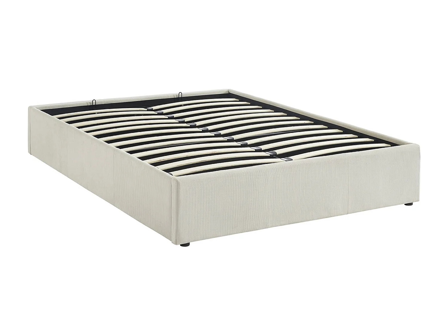 Cama con somier abatible y cabecero 140cm, acabado en pana fina blanco