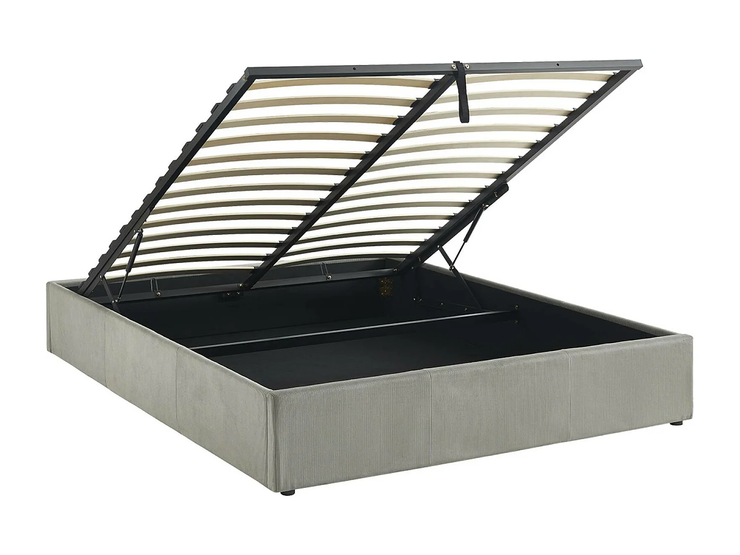 Cama con somier abatible 160cm, acabado en pana fina gris