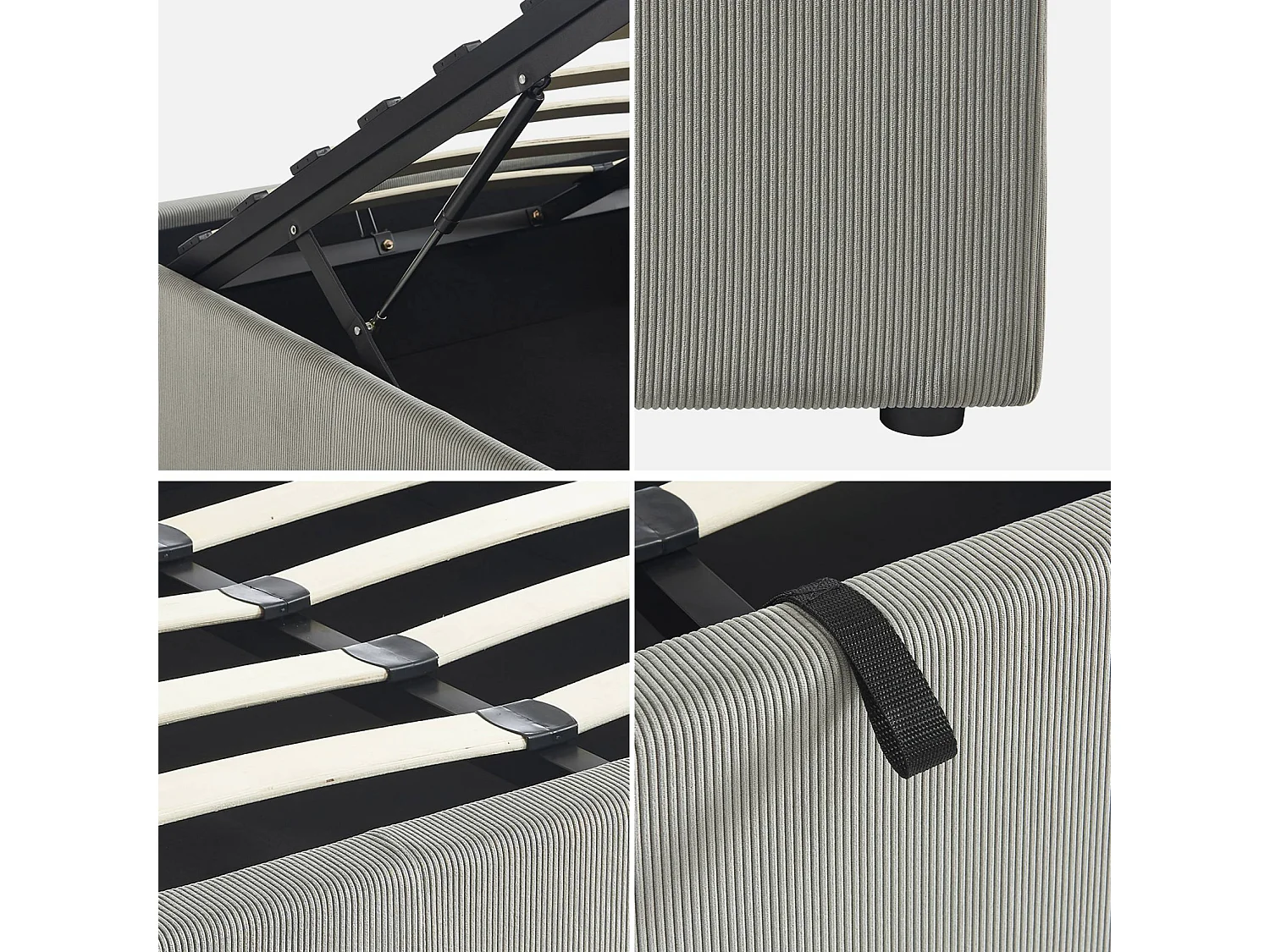 Cama con somier abatible 160cm, acabado en pana fina gris