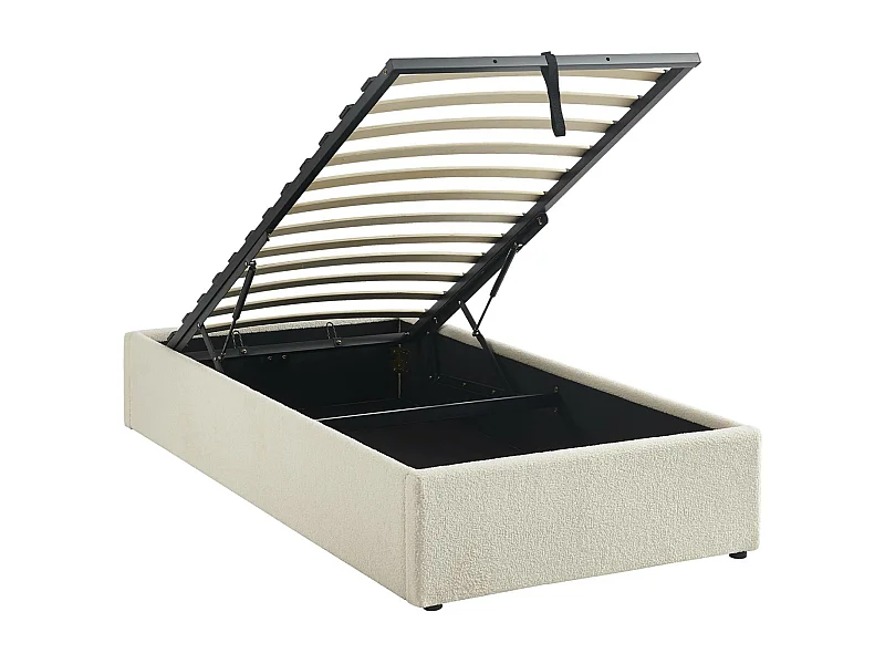 Cama con somier abatible, acabado borreguito blanco