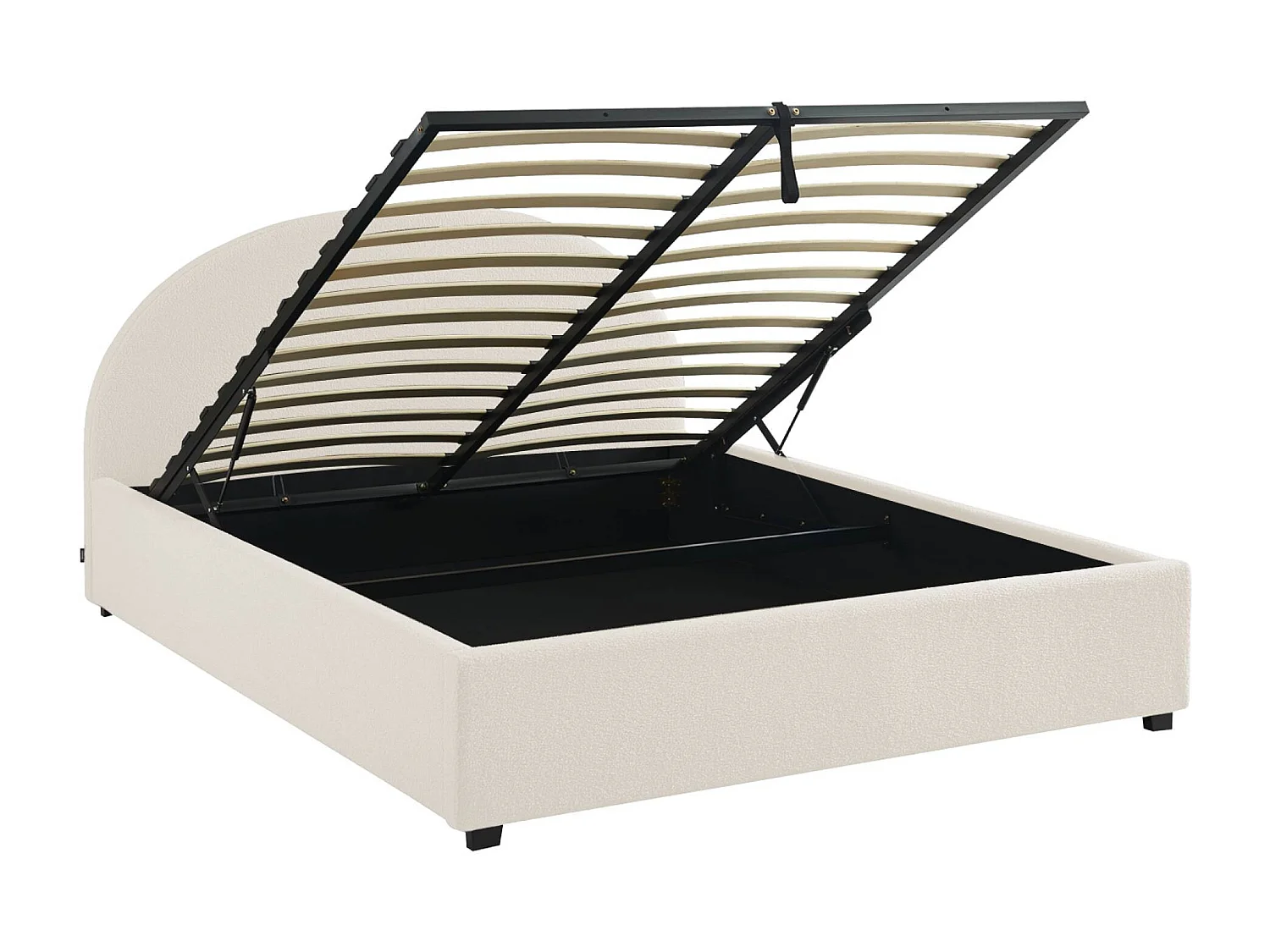 Struttura letto con contenitore e testiera 160cm, imbottita bouclé,