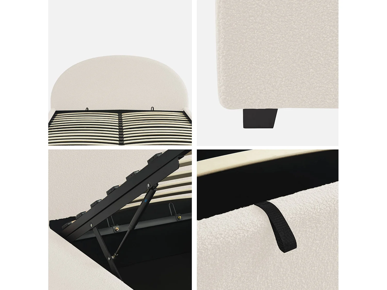 Struttura letto con contenitore e testiera 160cm, imbottita bouclé,