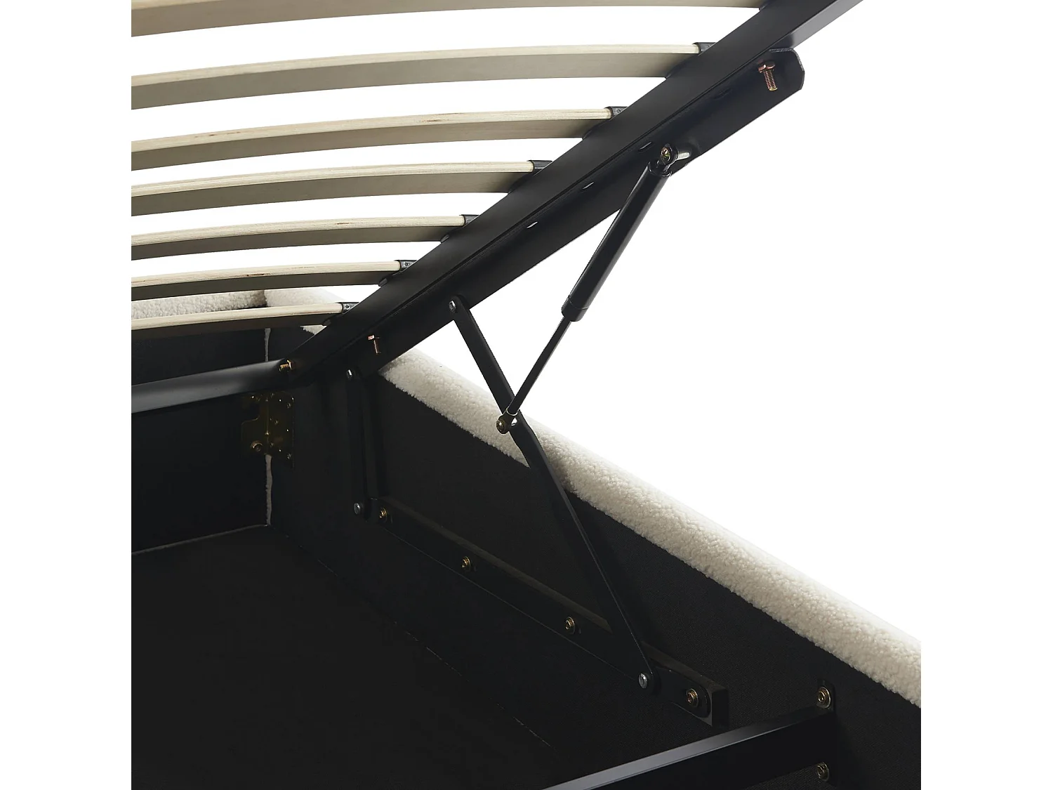 Lit coffre avec sommier à lattes. finition bouclette. blanc. L 204 x P 148 x H 32cm