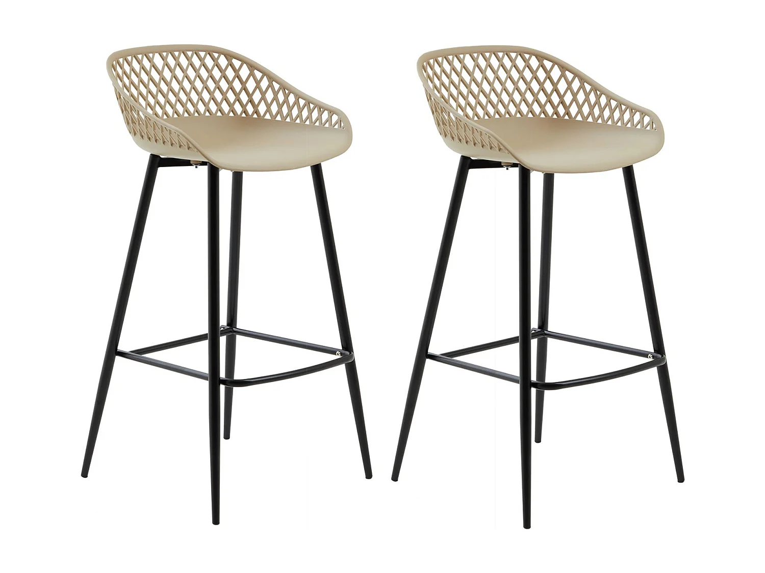 Lot de 2 tabourets de bar IREK chaise haute pour cuisine ou comptoir au design retro, en plastique beige et métal noir