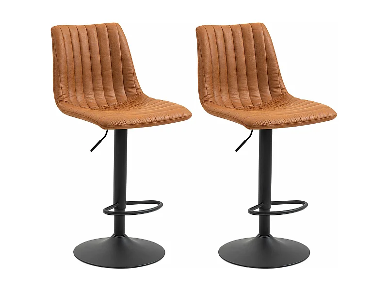 Lot de 2 tabourets de bar VENEZA chaise haute réglable en hauteur, dossier droit avec revêtement en tissu suédine de coloris brun