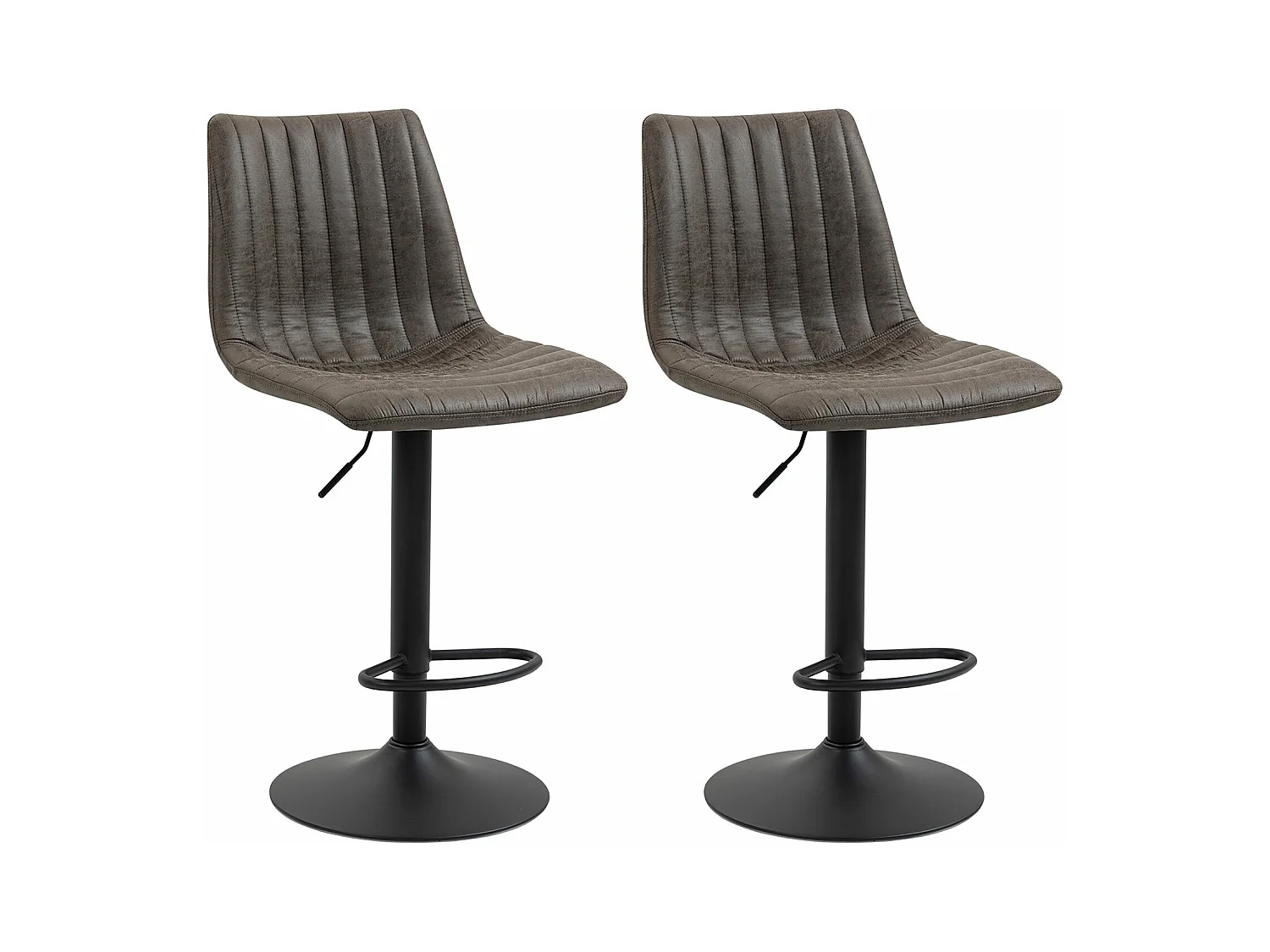 Lot de 2 tabourets de bar VENEZA chaise haute réglable en hauteur, dossier droit avec revêtement en tissu suédine de coloris gris