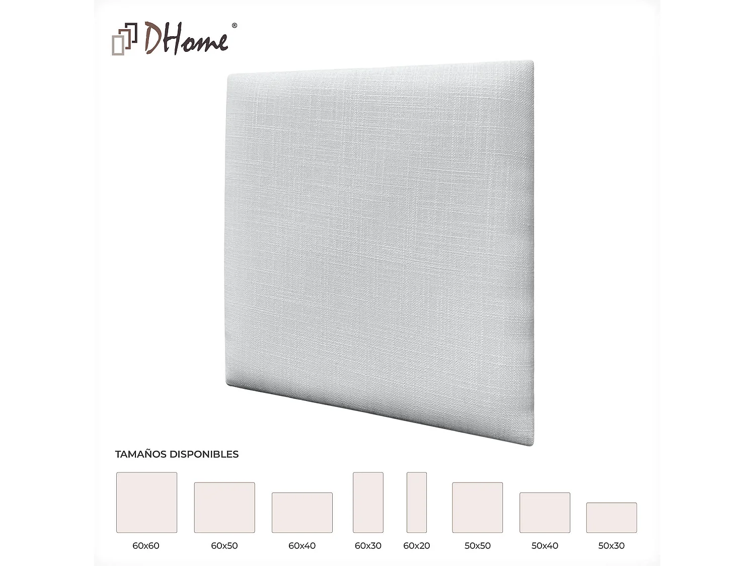 DHOME Ensemble de 1 Panneau mural en lin autocollant, absorption acoustique, protection contre les chocs et têtes de lit (Blanc, 60x60cm, x1)