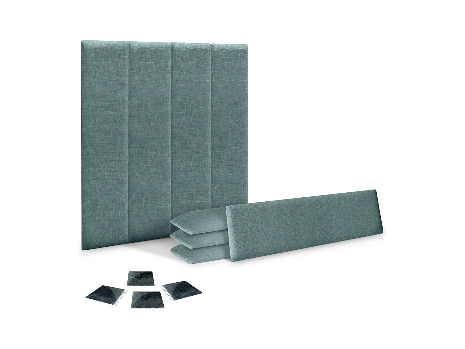 DHOME Juego de 8 Paneles Tapizados de Lino Pack Autoadhesivos para Pared Acústicos Absorbentes Protección Impactos Cabeceros (Turquesa, 60x20cm, x8)