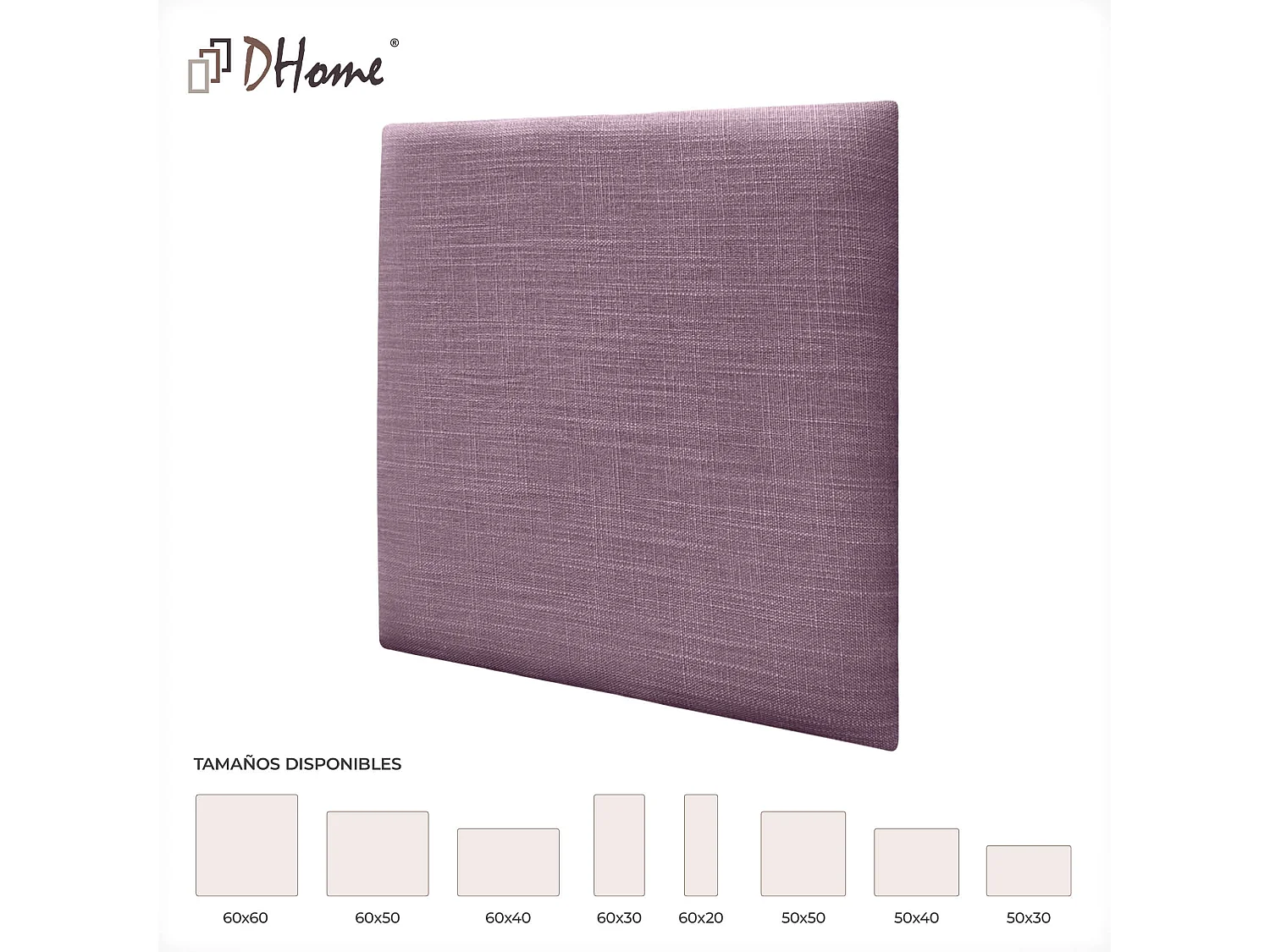 DHOME Ensemble de 8 Panneaux muraux en lin autocollants, absorption acoustique, protection contre les chocs et Têtes de Lit (Lilas, 60x60cm, x8)