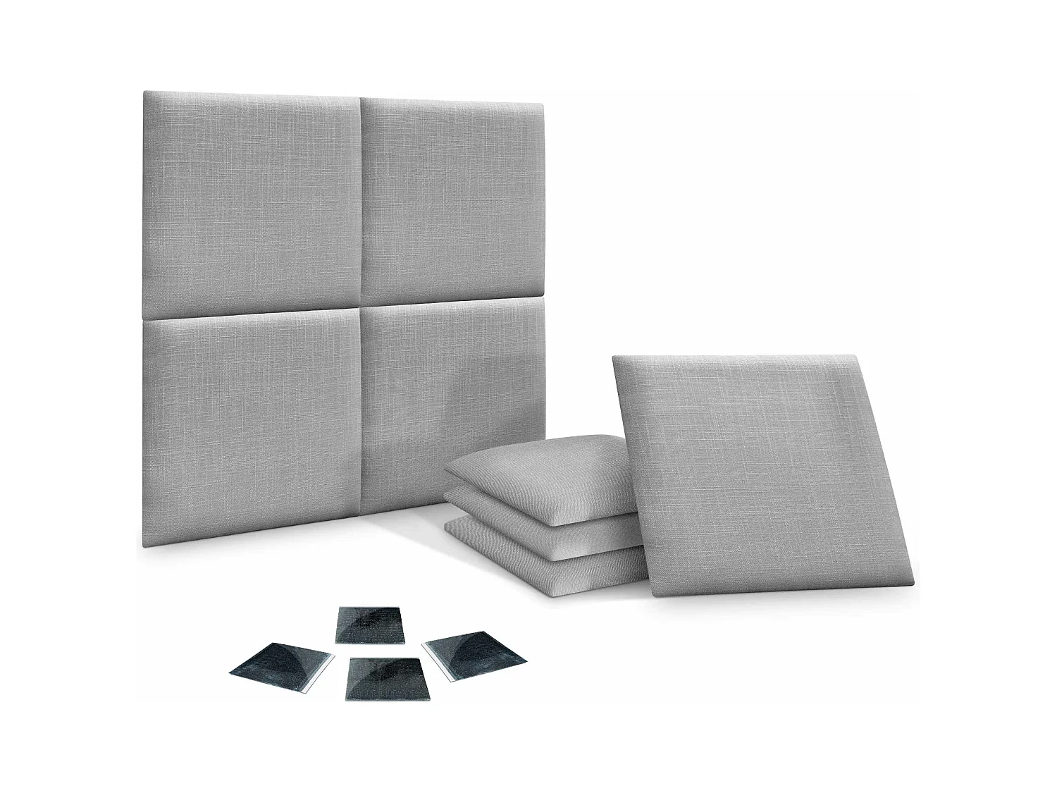 DHOME Set di 8 Pannelloi Rivestitoi in Lino Autoadesivo per Parete Fonoassorbentei Protettivoi dagli Impatti Testiera (Grigio Chiaro, 60x60cm, x8)