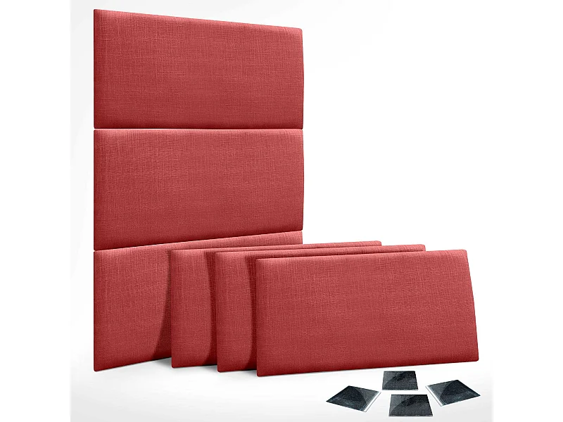 DHOME Ensemble de 6 Panneaux muraux en lin autocollants, absorption acoustique, protection contre les chocs et Têtes de Lit (Rouge, 60x50cm, x6)