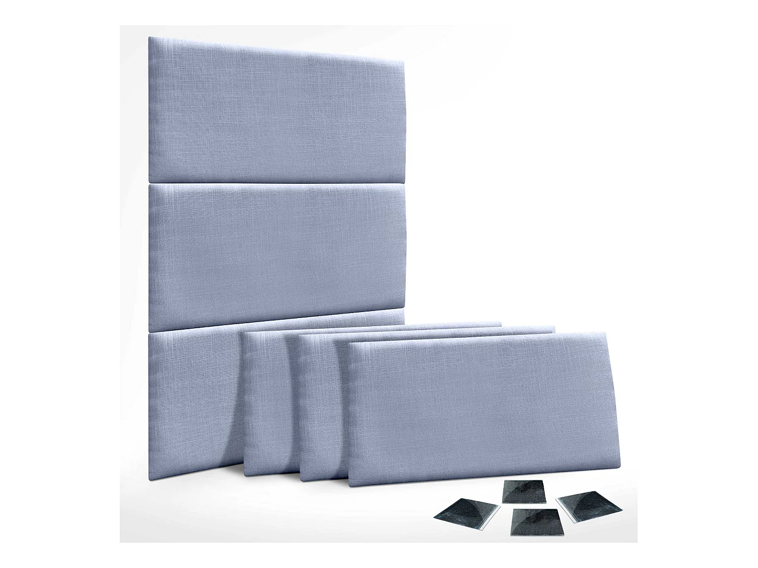 DHOME Set aus 6 mit Leinen gepolsterten selbstklebenden Paneelen für Wände - Schallabsorbierend, Stoßschutz, Kopfteil-Dekoration (Blau, 50x30cm, x6)