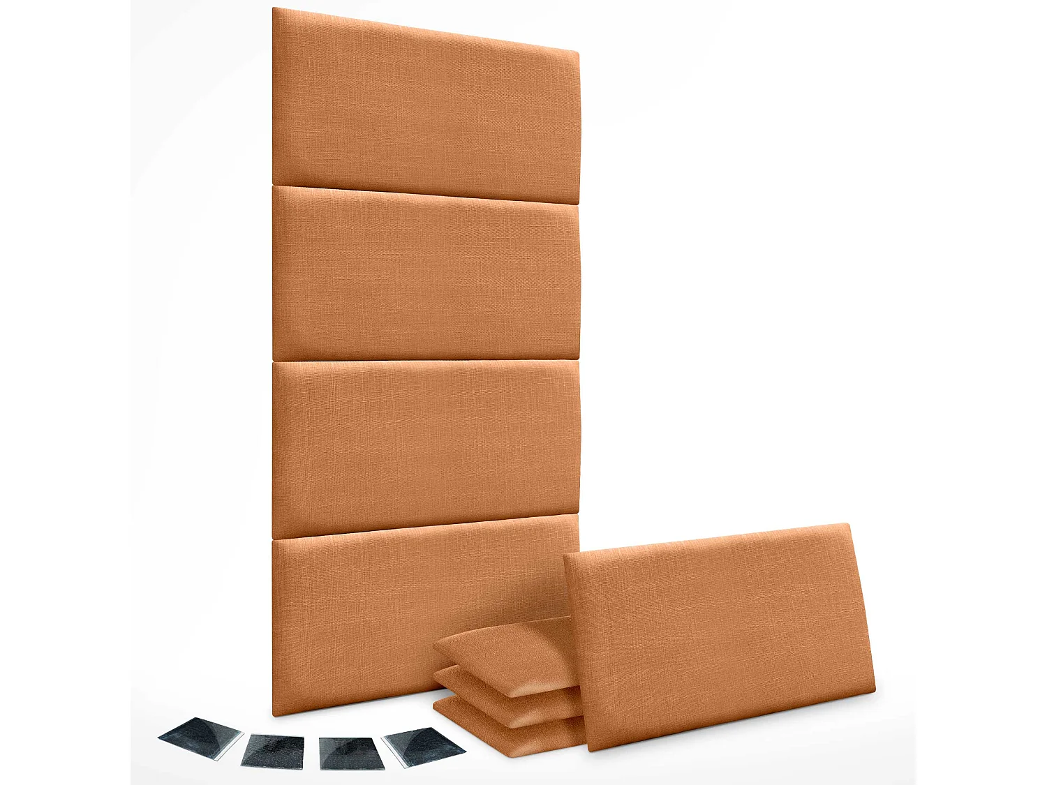 DHOME Ensemble de 8 Panneaux muraux en lin autocollants, absorption acoustique, protection contre les chocs et Têtes de Lit (Orange, 60x40cm, x8)