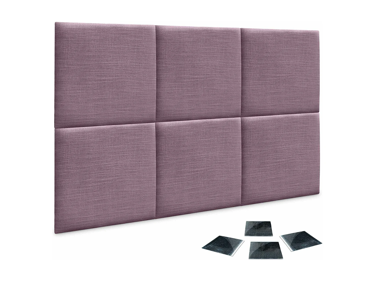 DHOME Ensemble de 6 Panneaux muraux en lin autocollants, absorption acoustique, protection contre les chocs et Têtes de Lit (Lilas, 50x50cm, x6)