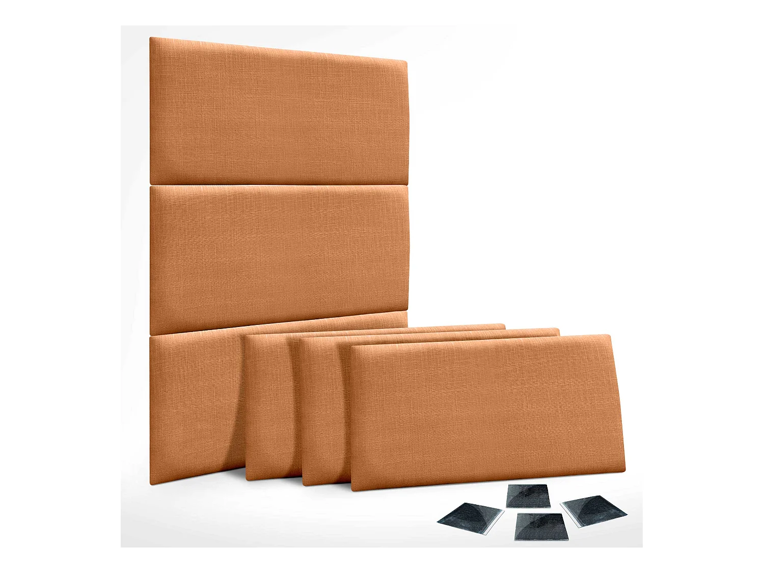DHOME Ensemble de 6 Panneaux muraux en lin autocollants, absorption acoustique, protection contre les chocs et Têtes de Lit (Orange, 60x50cm, x6)