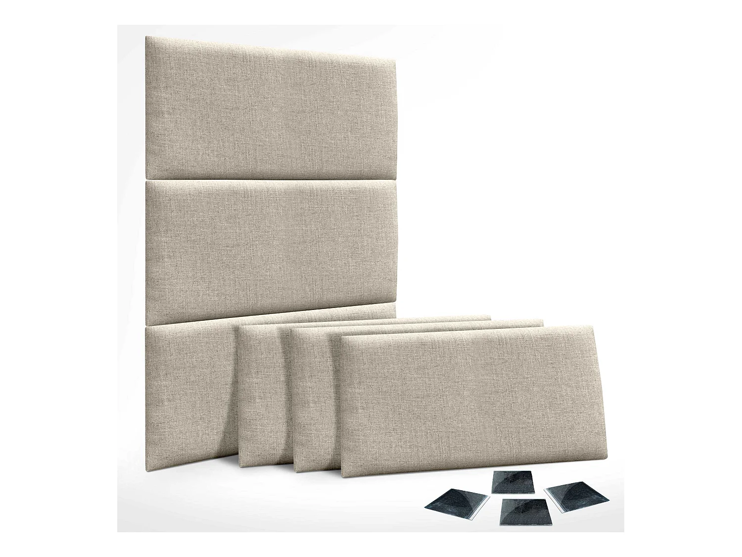 DHOME Set van 6 gestoffeerde linnen panelen – Zelfklevende wandpanelen, geluidsabsorberend, schokbescherming, hoofdbord (Beige, 60x50cm, x6)