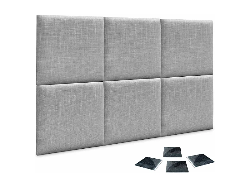 DHOME Set aus 1 mit Leinen gepolsterten selbstklebenden Paneel für Wände - Schallabsorbierend, Stoßschutz, Kopfteil-Dekoration (Hellgrau, 60x60cm, X6)