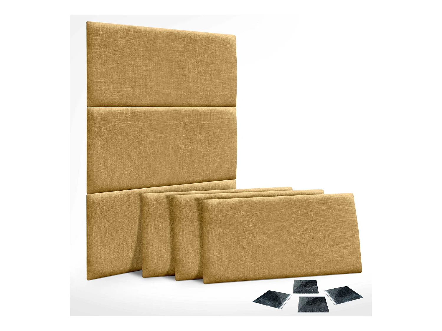 DHOME Ensemble de 6 Panneaux muraux en lin autocollants, absorption acoustique, protection contre les chocs et Têtes de Lit (Moutarde, 50x30cm, x6)