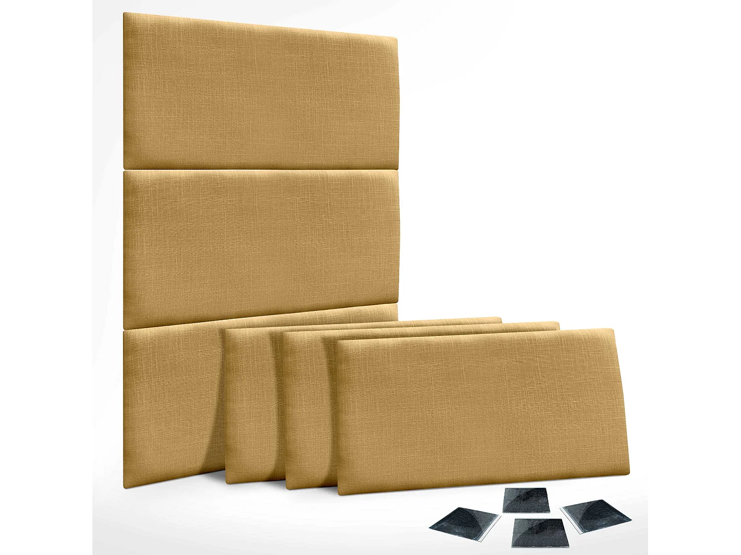 DHOME Conjunto de 6 Painéis Estofados em Linho Pack Autoadesivo para Parede Acústico Absorvente Proteção contra Impactos (Mostarda, 50x30cm, x6)