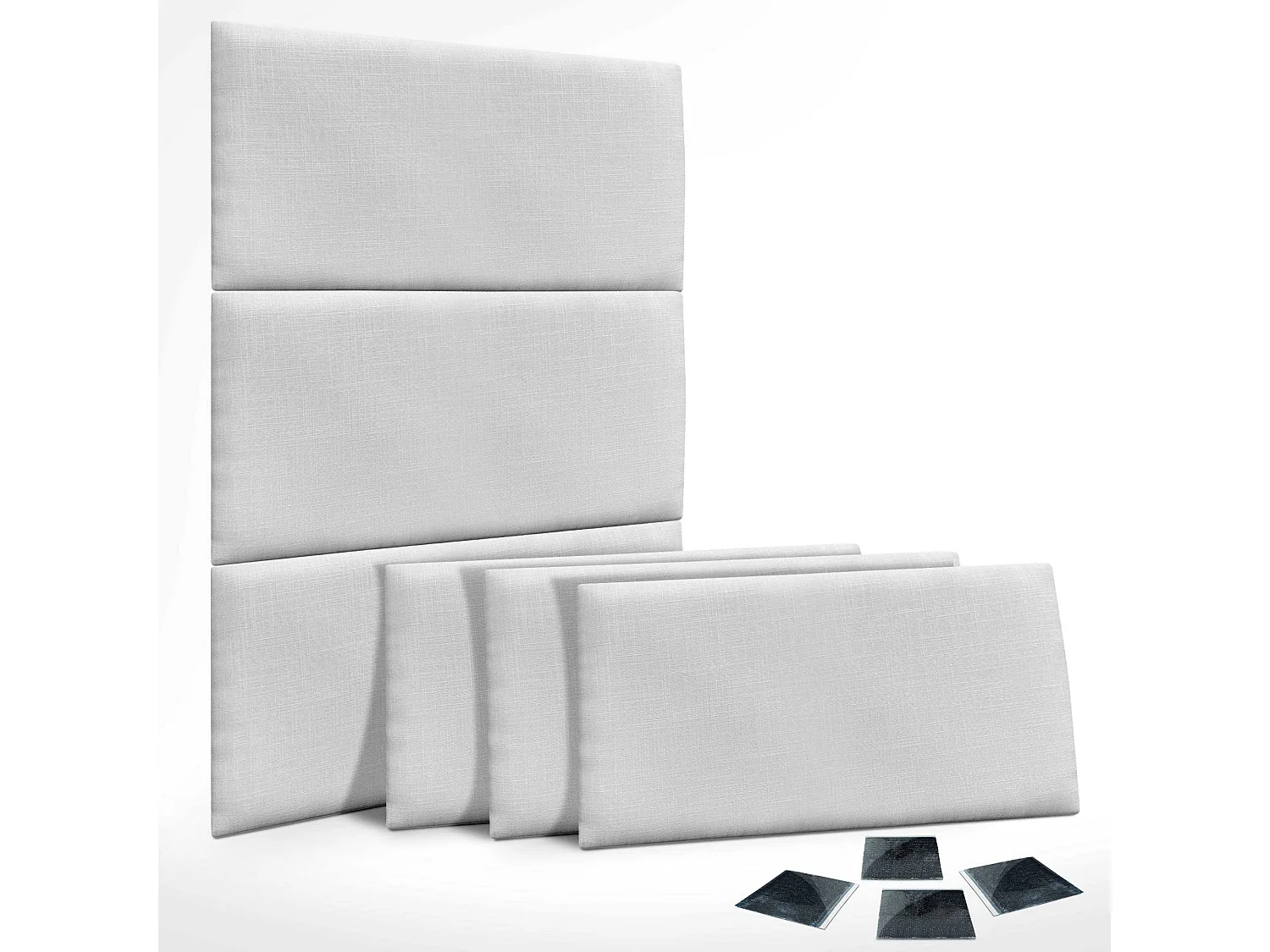 DHOME Ensemble de 6 Panneaux muraux en lin autocollants, absorption acoustique, protection contre les chocs et Têtes de Lit (Blanc, 50x30cm, x6)
