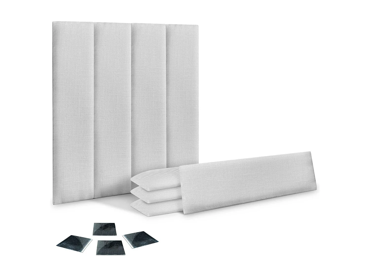 DHOME Ensemble de 8 Panneaux muraux en lin autocollants, absorption acoustique, protection contre les chocs et Têtes de Lit (Blanc, 60x20cm, x8)