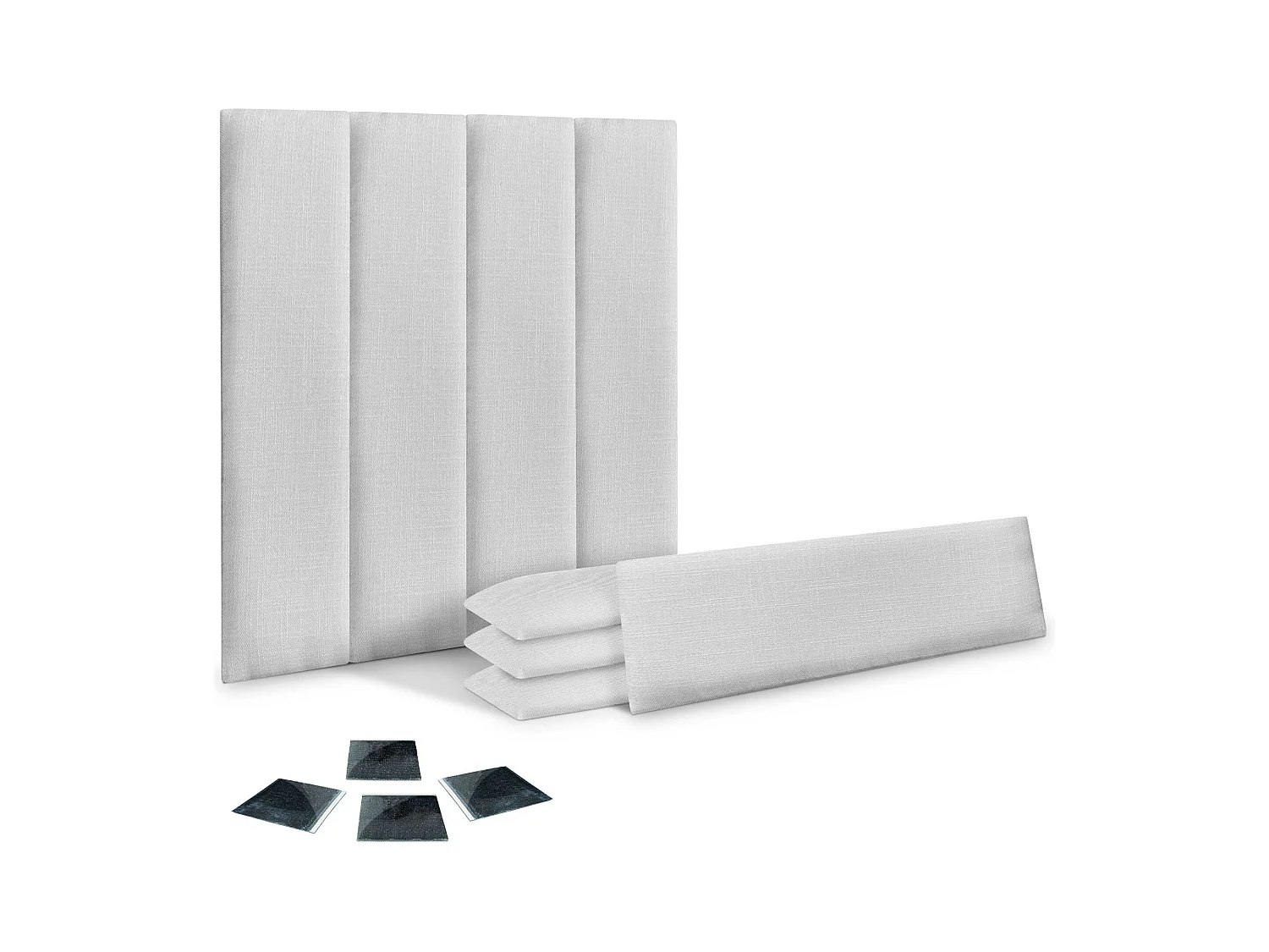 DHOME Ensemble de 8 Panneaux muraux en lin autocollants, absorption acoustique, protection contre les chocs et Têtes de Lit (Blanc, 60x20cm, x8)