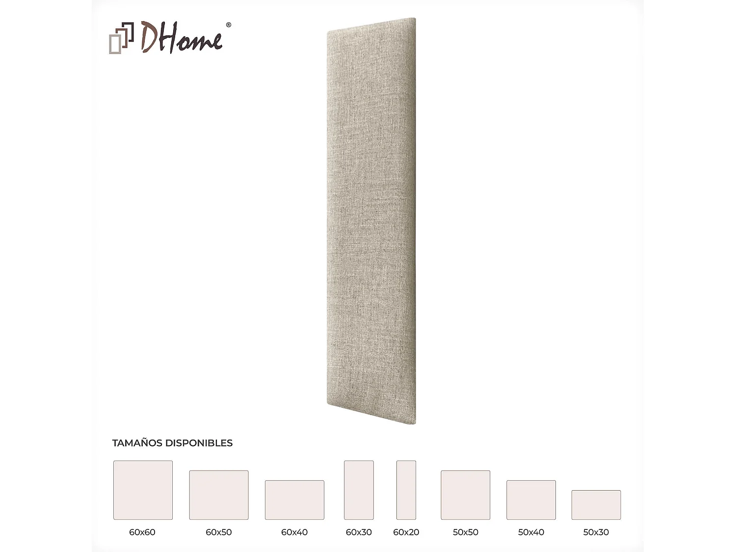 DHOME Ensemble de 8 Panneaux muraux en lin autocollants, absorption acoustique, protection contre les chocs et Têtes de Lit (Beige, 60x20cm, x8)