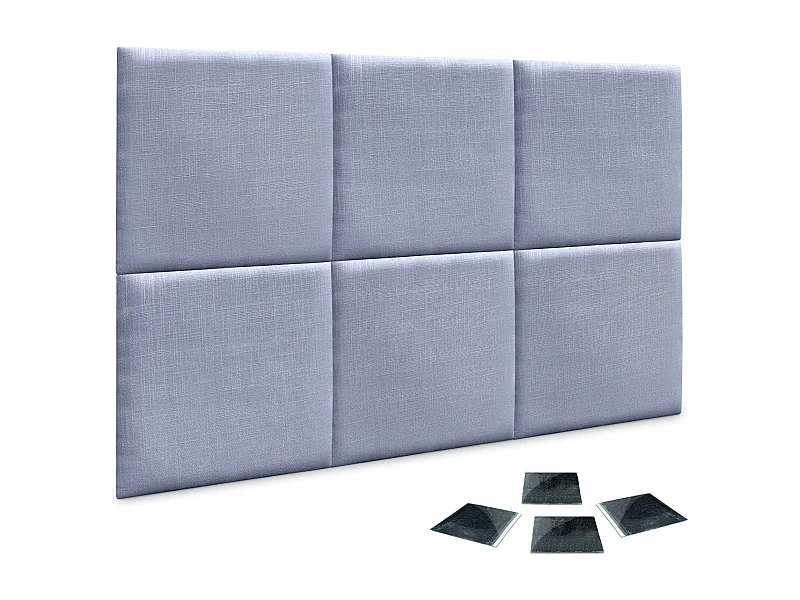 DHOME Ensemble de 6 Panneaux muraux en lin autocollants, absorption acoustique, protection contre les chocs et Têtes de Lit (Bleu, 50x50cm, x6)