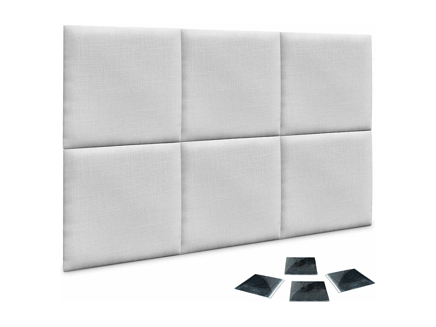 DHOME Set van 6 gestoffeerde linnen panelen – Zelfklevende wandpanelen, geluidsabsorberend, schokbescherming, hoofdbord (Wit, 50x50cm, x6)