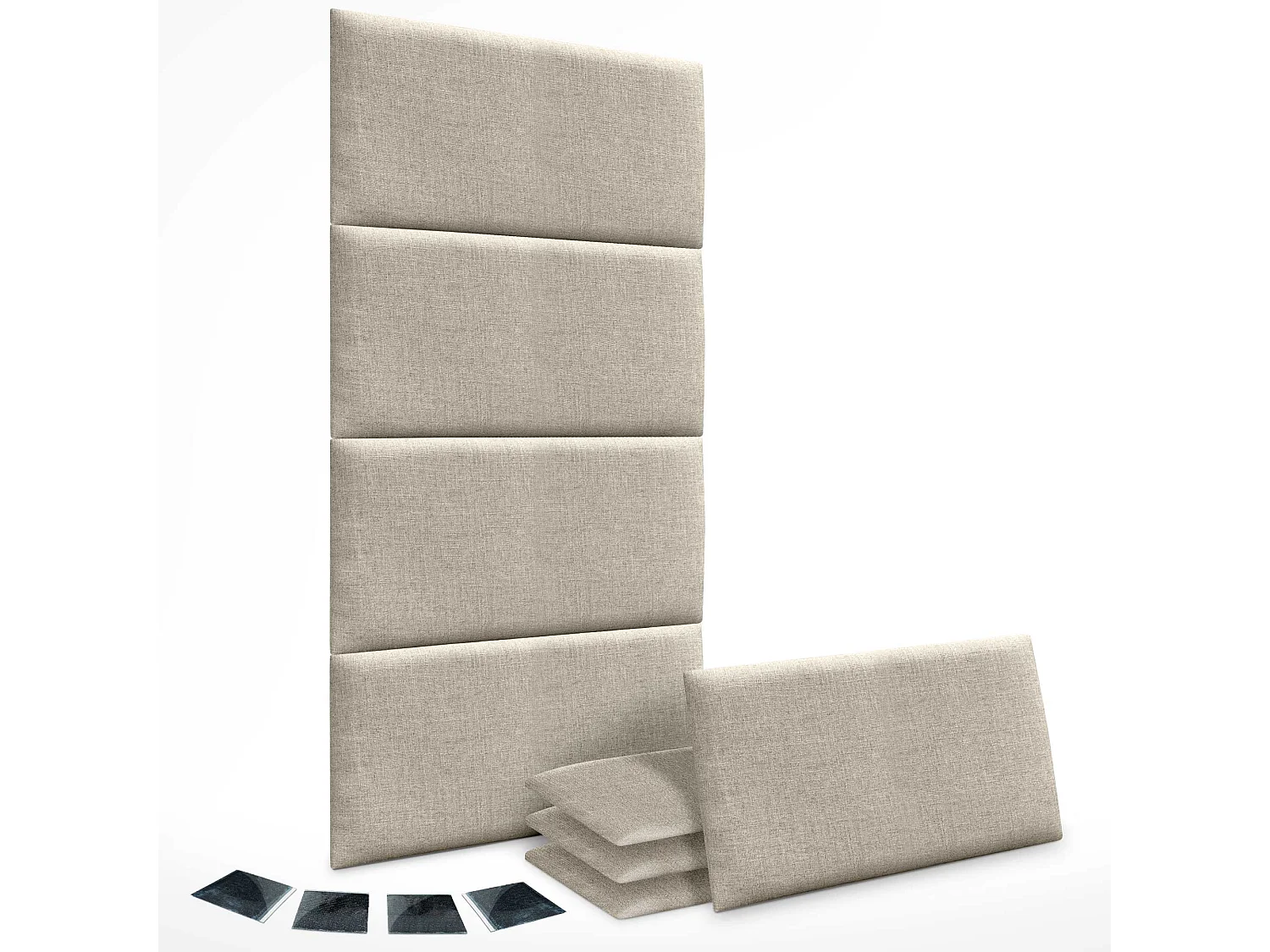 DHOME Conjunto de 6 Painéis Estofados em Linho Pack Autoadesivo para Parede Acústico Absorvente Proteção contra Impactos (Bege, 50x30cm, x8)