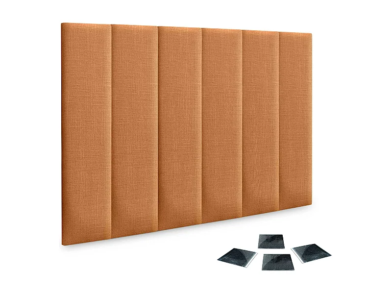 DHOME Conjunto de 6 Painéis Estofados em Linho Pack Autoadesivo para Parede Acústico Absorvente Proteção contra Impactos (Laranja, 60x20cm, x6)