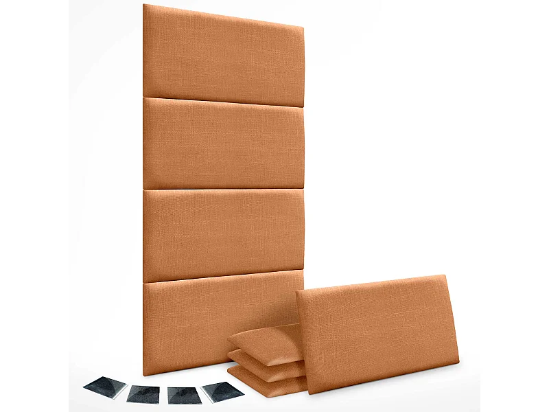 DHOME Set aus 8 mit Leinen gepolsterten selbstklebenden Paneelen für Wände - Schallabsorbierend, Stoßschutz, Kopfteil-Dekoration (Naranja, 50x40cm, x8)
