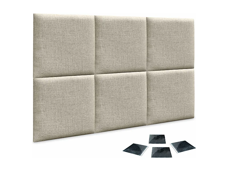 DHOME Juego de 6 Paneles Tapizados de Lino Pack Autoadhesivos para Pared Acústicos Absorbentes Protección Impactos Cabeceros (Beige, 60x60cm, x6)