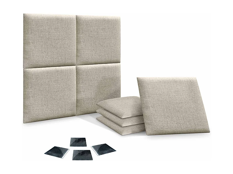DHOME Set van 8 gestoffeerde linnen panelen – Zelfklevende wandpanelen, geluidsabsorberend, schokbescherming, hoofdbord (Beige, 60x60cm, x8)