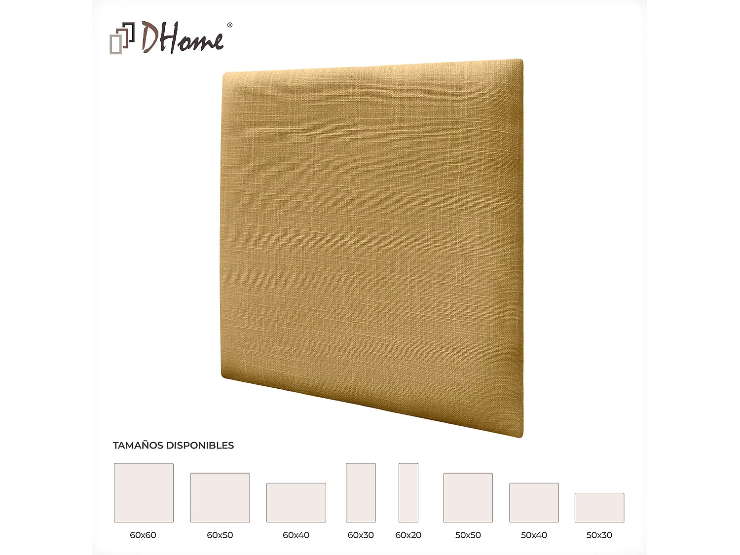 DHOME Ensemble de 1 Panneau mural en lin autocollant, absorption acoustique, protection contre les chocs et têtes de lit (Moutarde, 50x50cm, x1)