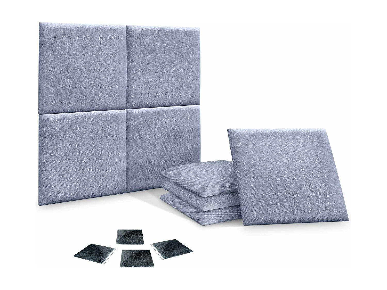 DHOME Set aus 8 mit Leinen gepolsterten selbstklebenden Paneelen für Wände - Schallabsorbierend, Stoßschutz, Kopfteil-Dekoration (Blau, 60x60cm, x8)