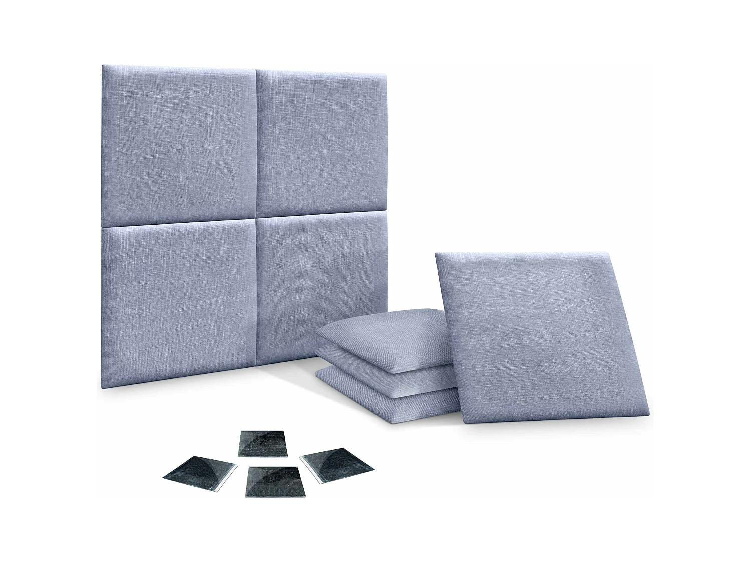 DHOME Set di 8 Pannelloi Rivestitoi in Lino Autoadesivo per Parete Fonoassorbentei Protettivoi dagli Impatti Testiera (Blu, 60x60cm, x8)