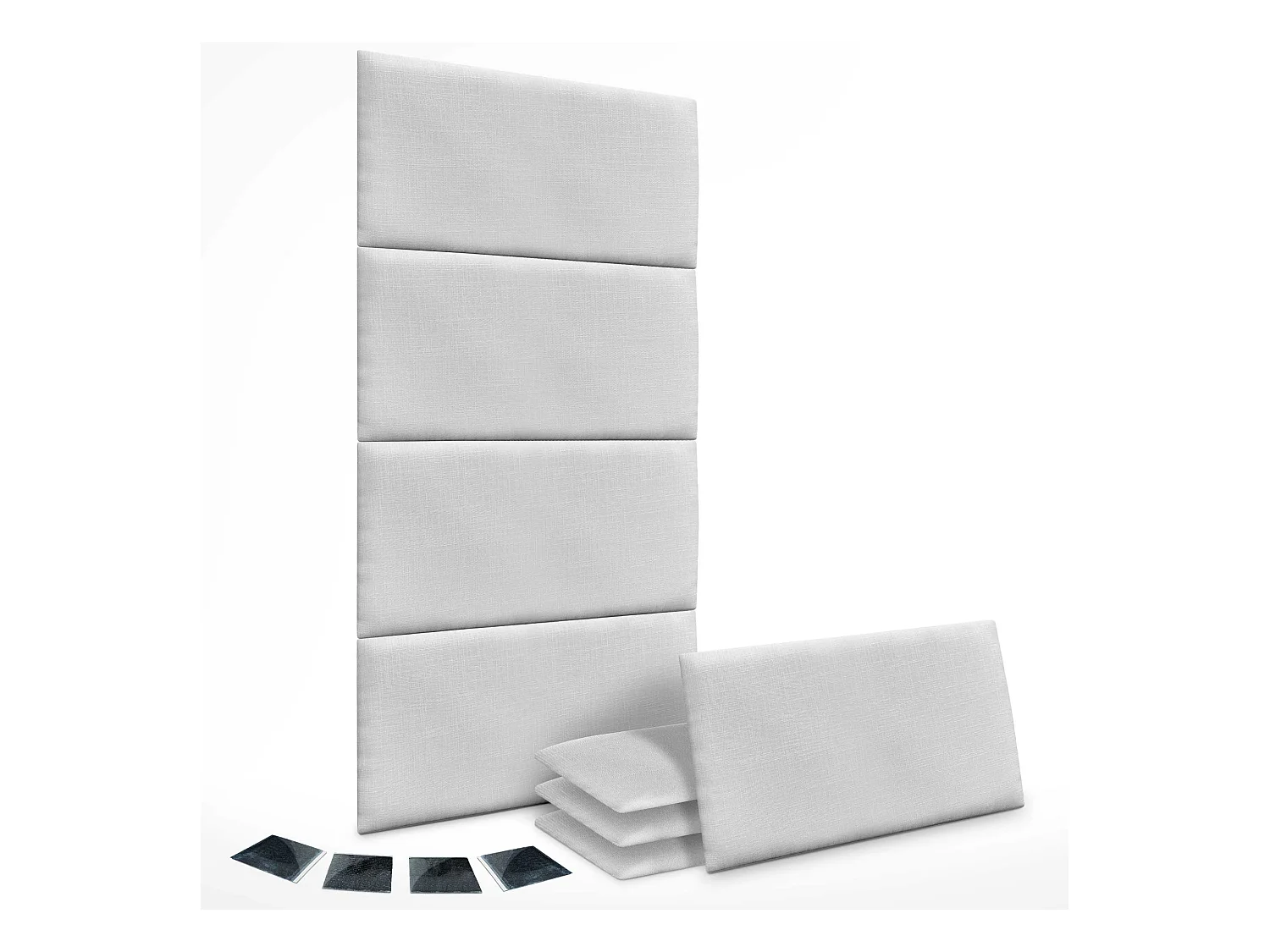 DHOME Ensemble de 8 Panneaux muraux en lin autocollants, absorption acoustique, protection contre les chocs et Têtes de Lit (Blanc, 60x50cm, x8)