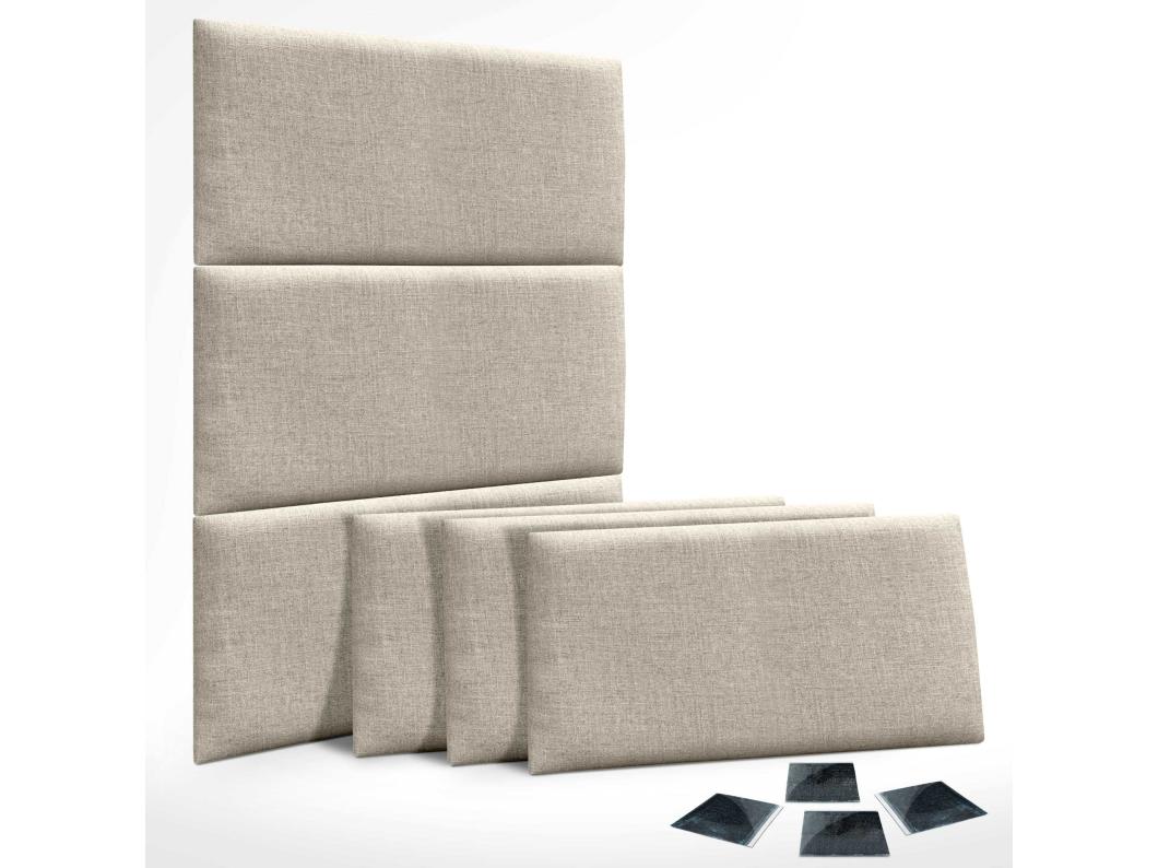 DHOME Set van 6 gestoffeerde linnen panelen – Zelfklevende wandpanelen, geluidsabsorberend, schokbescherming, hoofdbord (Beige, 60x40cm, x6)