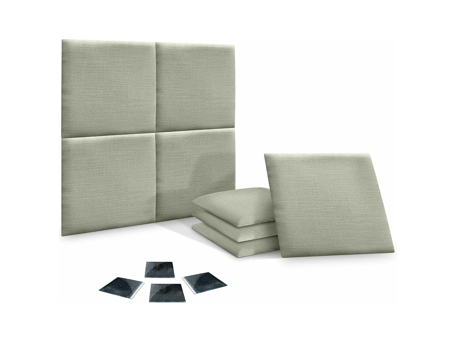 DHOME Set mit 8 gepolsterten Leinenpaneelen – Selbstklebende Wandpaneele, Akustikabsorber, Stoßschutz, Kopfteil (Grün, 60x60cm, x8)