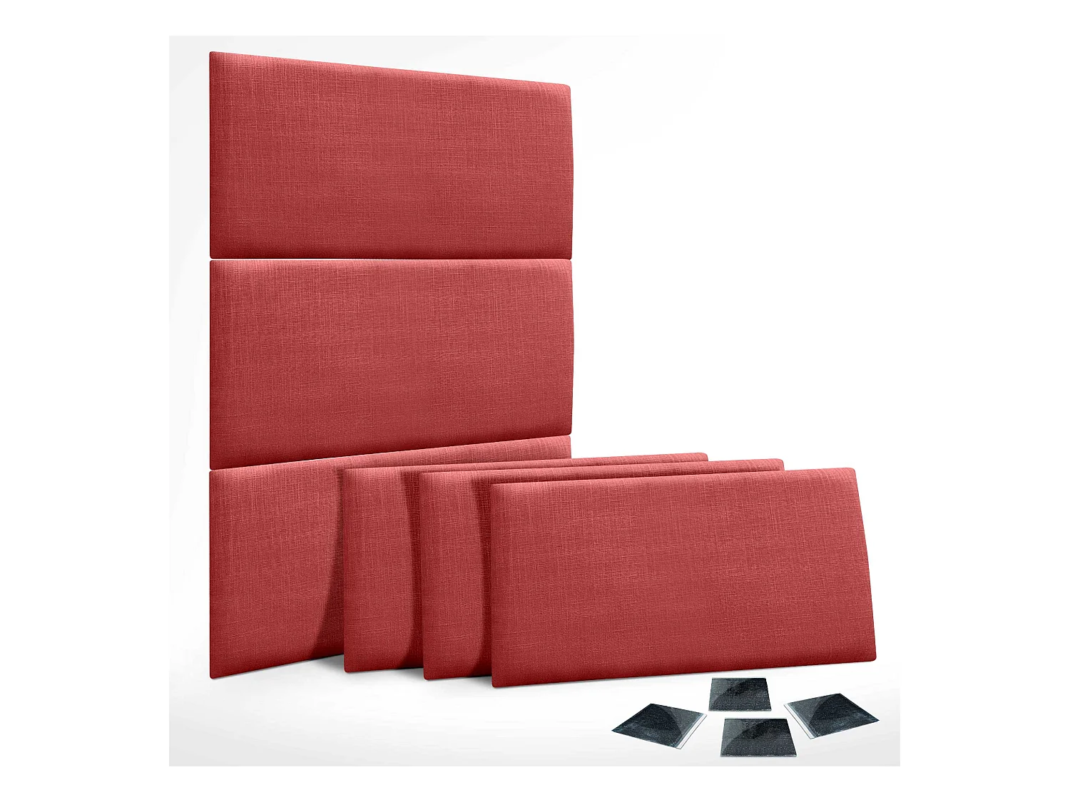 DHOME Set van 6 gestoffeerde linnen panelen – Zelfklevende wandpanelen, geluidsabsorberend, schokbescherming, hoofdbord (Rood, 60x40cm, x6)