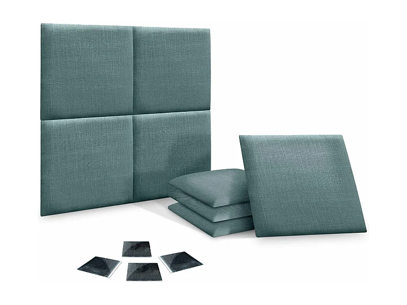 DHOME Ensemble de 8 Panneaux muraux en lin autocollants, absorption acoustique, protection contre les chocs et Têtes de Lit (Turquoise, 60x60cm, x8)