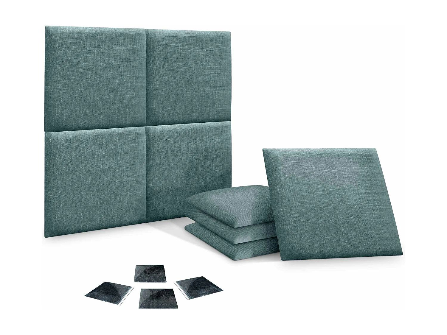 DHOME Ensemble de 8 Panneaux muraux en lin autocollants, absorption acoustique, protection contre les chocs et Têtes de Lit (Turquoise, 60x60cm, x8)
