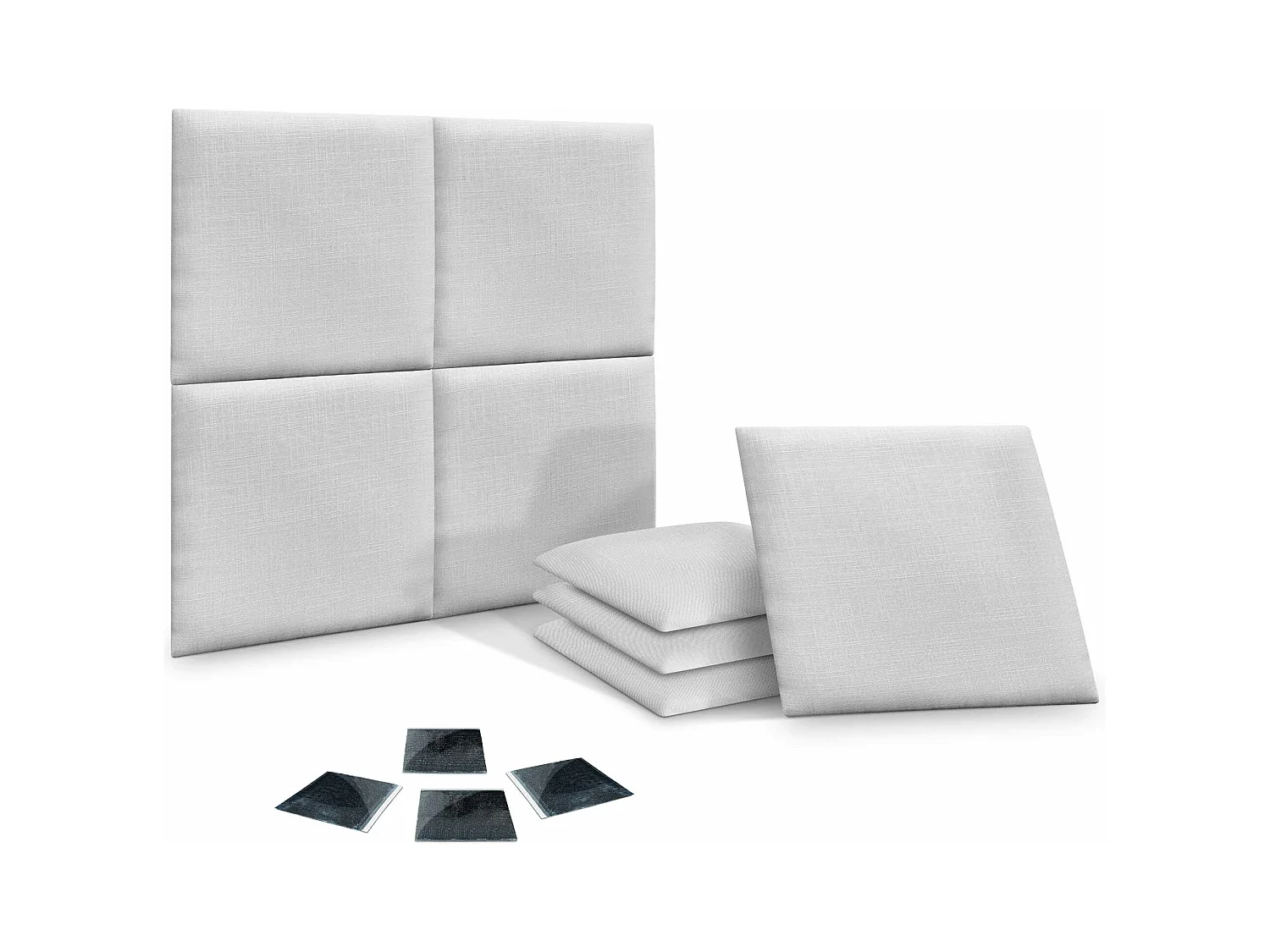 DHOME Ensemble de 8 Panneaux muraux en lin autocollants, absorption acoustique, protection contre les chocs et Têtes de Lit (Blanc, 50x50cm, x8)